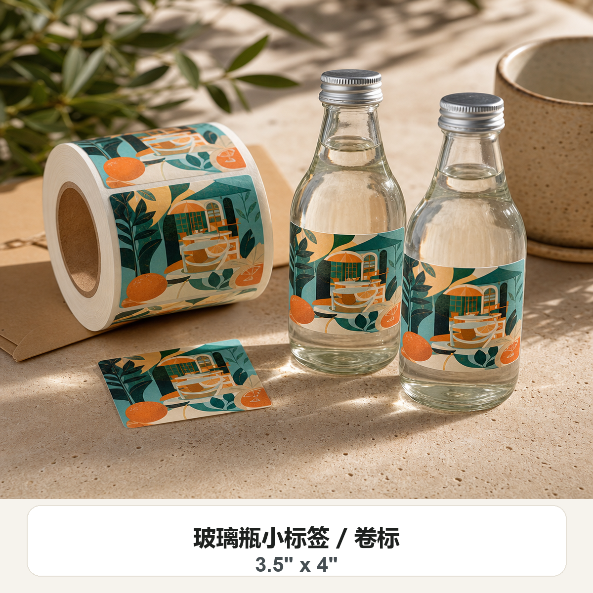 玻璃瓶小标签 3.5 x 4 照片实物效果图