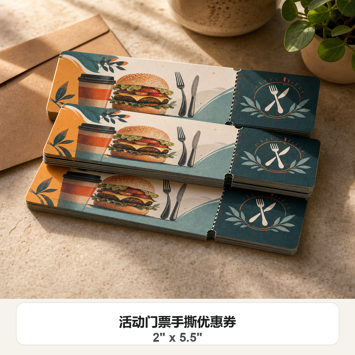 活动门票手撕优惠券 2 x 5.5 照片实物效果图
