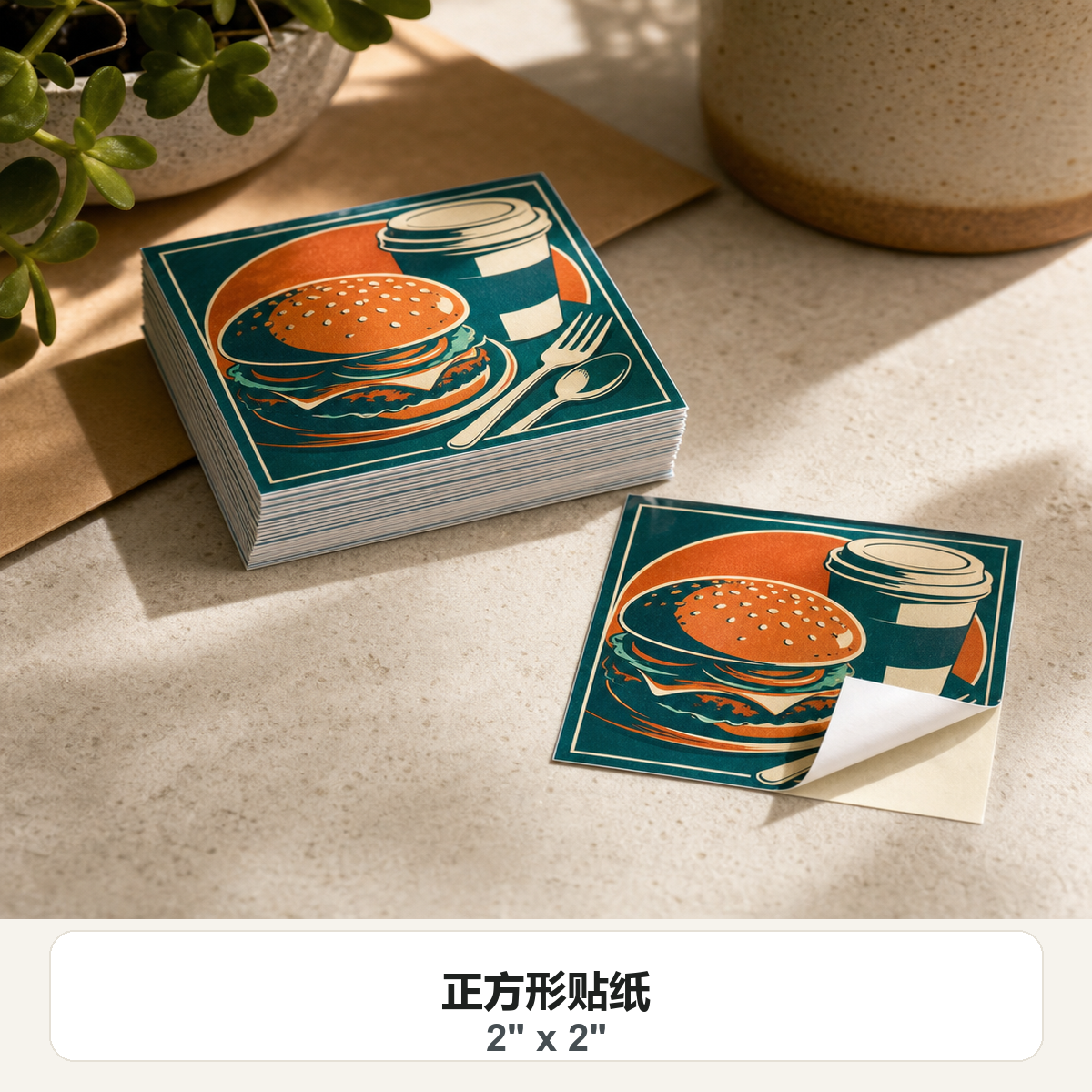 正方形贴纸 2 x 2 直角照片实物效果图
